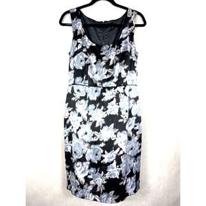 Ann Taylor Sleeveless Sheath Dress Black Gray Floral Silk Cotton Blend Size 6